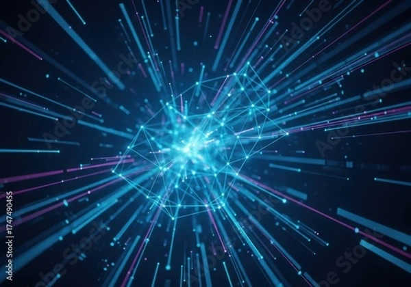 Fototapeta Abstract blue light streaks exploding outward isolated on white background