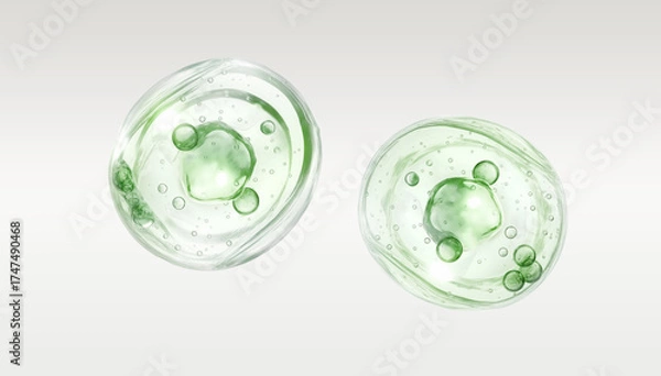 Obraz Green gel with bubbles on white background. 3d vector illustration.