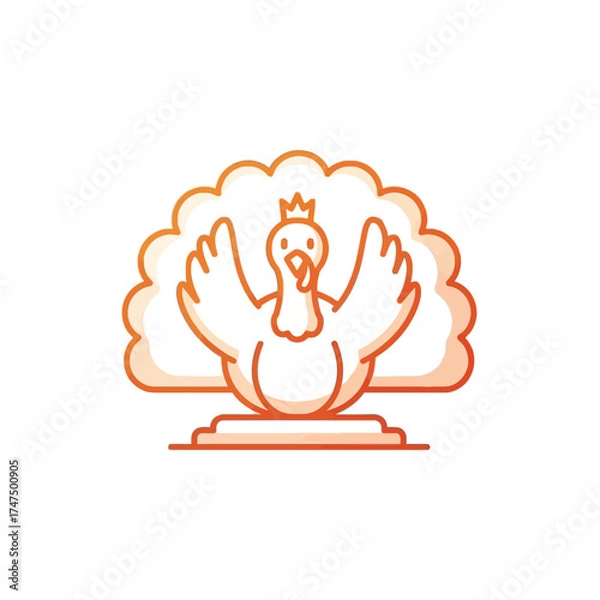 Fototapeta Illustration of a regal turkey with a crown, wings spread, and a decorative tail.