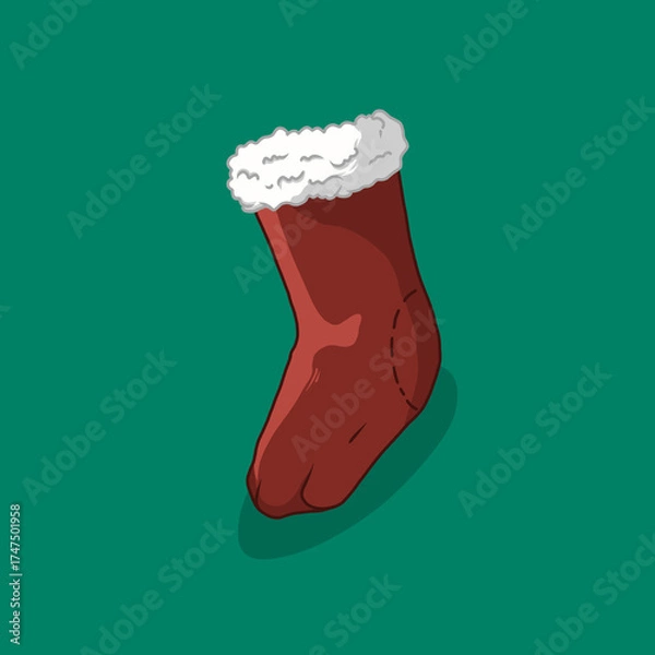 Fototapeta illustration of a classic Christmas stocking in red color with a soft white fur trim, perfect for holiday and winter-themed designs. This festive sock icon can be used for Christmas cards