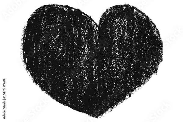 Fototapeta Valentine's Day black chalk crayon heart shape illustration isolated on transparent background
