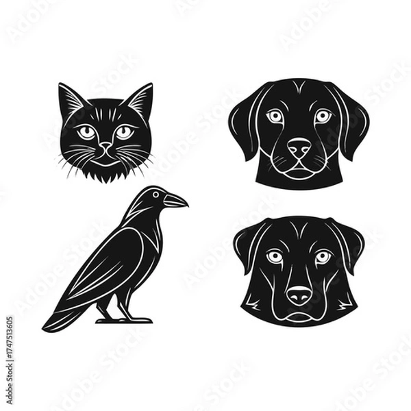 Fototapeta Animals Vector, Animal Clipart, Animals Illustration, Forest Animals, Group Of Animals, Personalized Memorial Line Art Dog Portrait, Custom Painting Commission For Grieving Pet Owner, Unique, Cute For