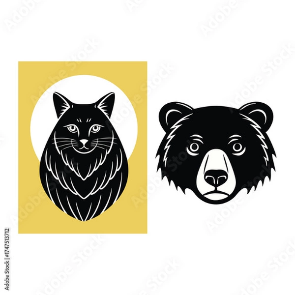 Obraz Animals Vector, Animal Clipart, Animals Illustration, Forest Animals, Group Of Animals, Personalized Memorial Line Art Dog Portrait, Custom Painting Commission For Grieving Pet Owner, Unique, Cute For