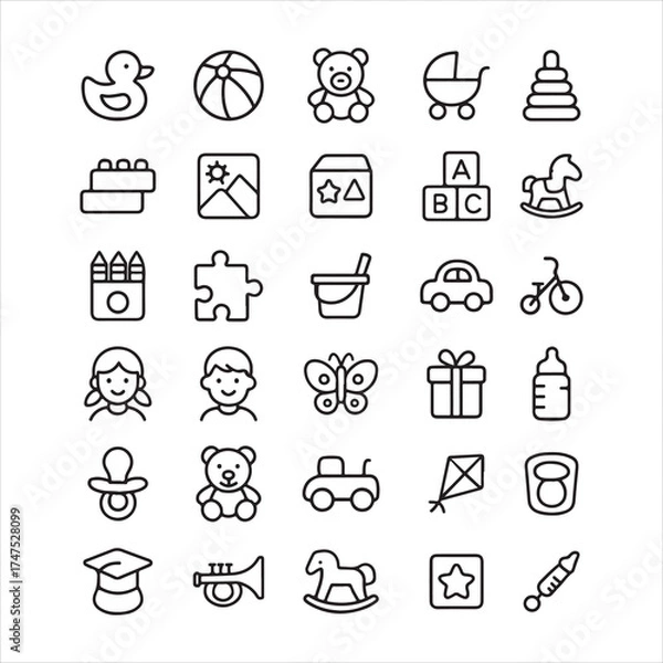 Obraz Hand-drawn outline vector illustration set of children's toys.
