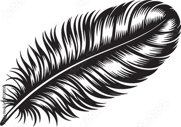 Fototapeta Elegant Black Feather Silhouette on Checkered Style
