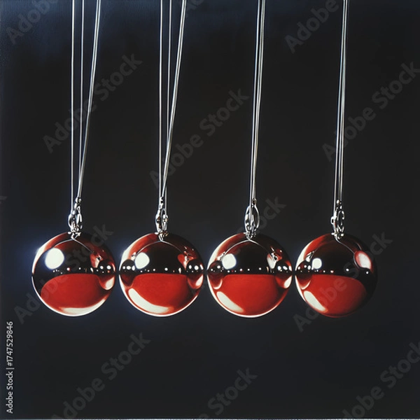 Fototapeta Newton's Cradle, Newton's Cradle Motion, Science Pendulum Art, Physics Motion Concept, Energy Transfer Art, Pendulum Science Art, Newton's Cradle Design, Ball Transfer Concept