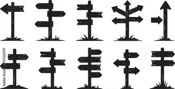 Fototapeta Directional Signpost Silhouette Collection Navigation and Guidance