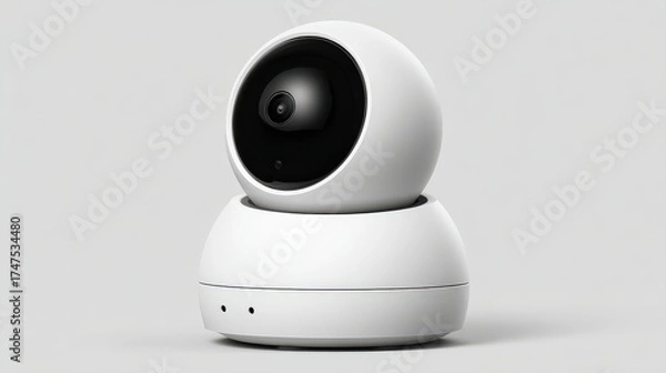 Fototapeta Modern surveillance equipment featuring a white, futuristic design, and a glossy black lens.