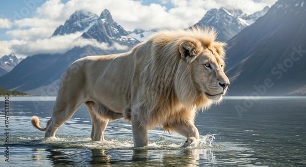 Obraz white lion in the water