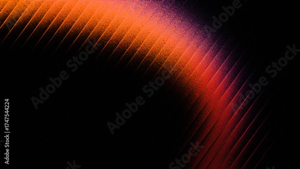 Fototapeta Abstract glowing orange and purple light streak with textured lines against a dark background