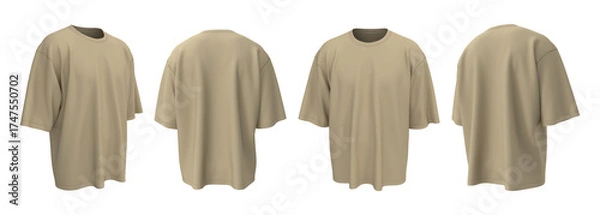 Fototapeta Blank oversized short sleeve t-shirt mockup in front, side, and back view, 3D render