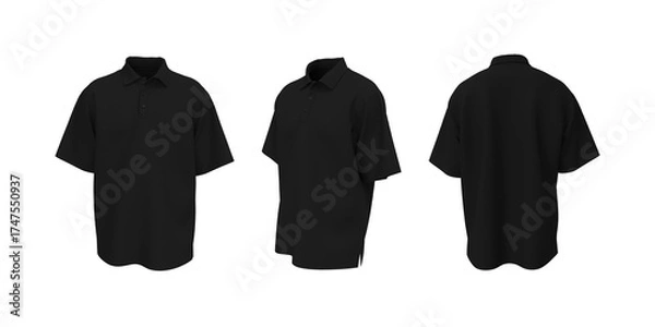 Fototapeta Oversized white men’s short sleeve polo shirt mockup. 3D render in front, side and back views. Realistic template