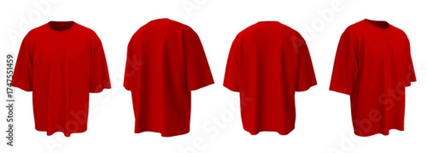 Fototapeta Blank oversized short sleeve t-shirt mockup in front, side, and back view, 3D render