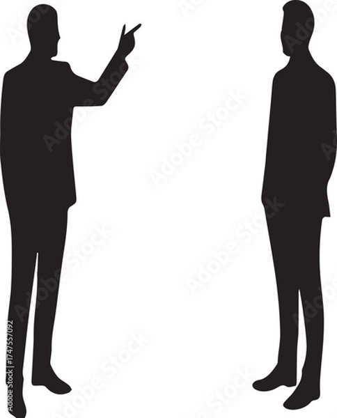 Fototapeta Simple vector silhouette illustration of business people, men, and women in suits on a transparent or white background, symbolizing success and teamwork