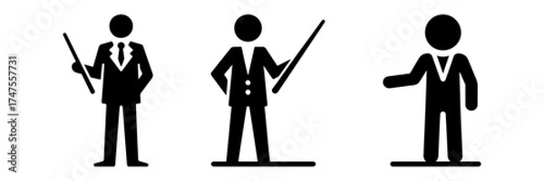 Fototapeta Modern Minimalist Men with Pointer Stick Icon, Flat Silhouette of Office Workers Vector for Presentation Illustration Design