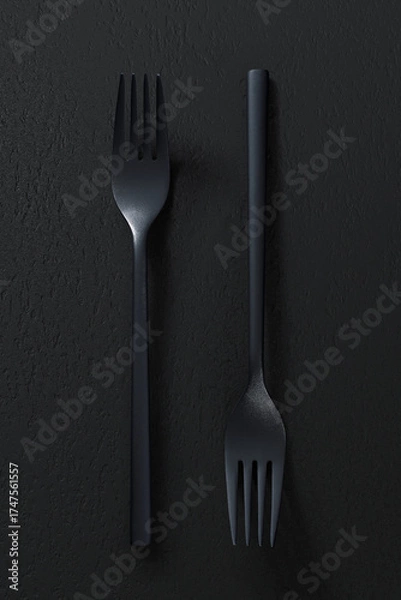 Obraz Black forks on dark background