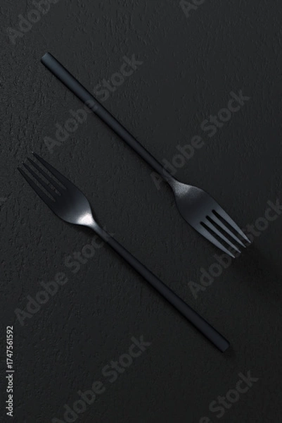 Obraz Black forks on dark background