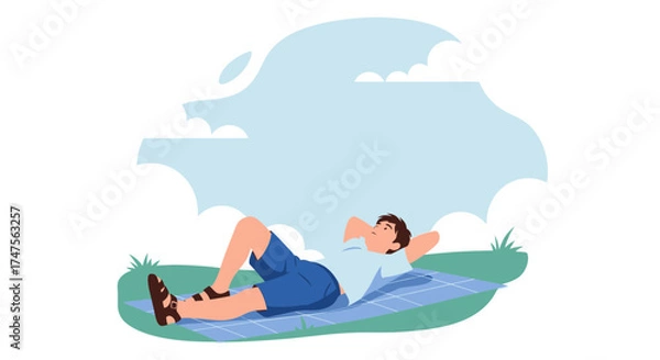 Fototapeta Person Relaxing Outdoors Under Clear Skies in Peaceful and Tranquil Environment