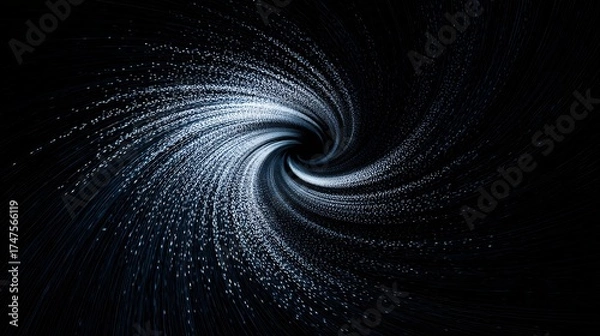 Fototapeta Abstract Digital Vortex of Blue Light Particles on Dark Background