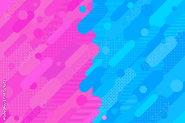 Fototapeta 背景素材 水色 青色 桃色 ピンク ツートン 2色 対比  幾何学的なドットとストライプ背景 バック