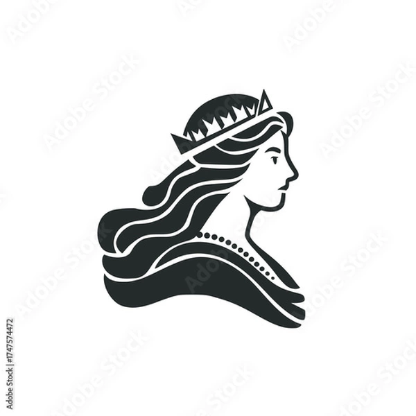 Obraz Elegant woman with crown and flowing hair silhouette isolated on transparent background