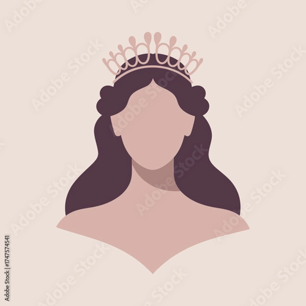 Fototapeta Illustration of a woman with a crown and flowing hair isolated on transparent background
