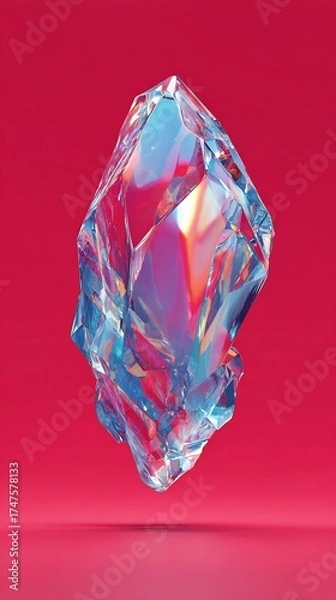 Fototapeta Abstract Geometric Crystal with Colorful Light Refraction on Vibrant Pink Background