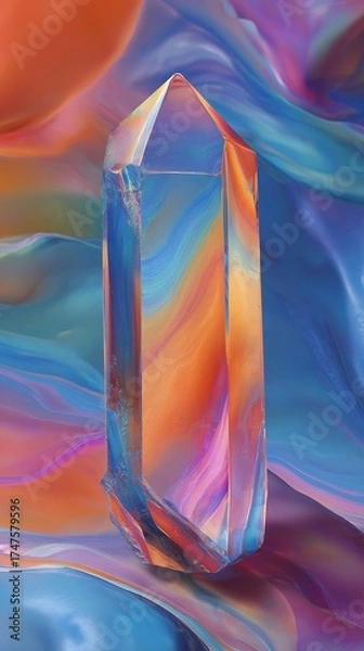 Obraz Dynamic Iridescent Crystal with Vibrant Abstract Background and Flowing Colors