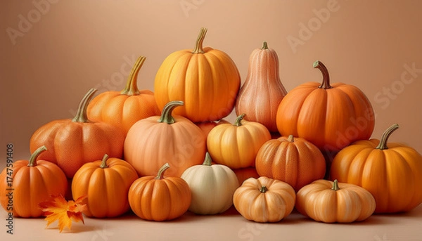 Fototapeta pile of pumpkins on a plain background