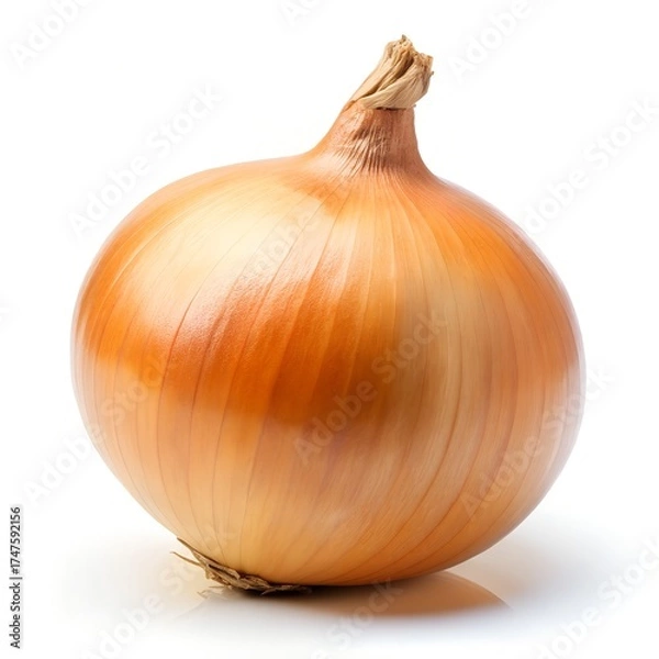 Obraz Isolated Yellow Onion with Root Fibers on White vegetable