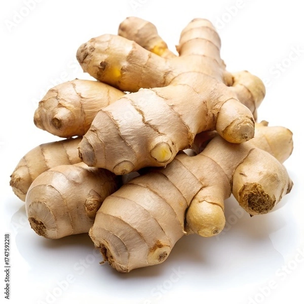 Obraz Pile of Fresh Ginger Roots on White Background rhizome