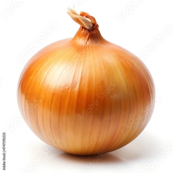 Obraz Single Yellow Onion with Dried Stem on White vegetable