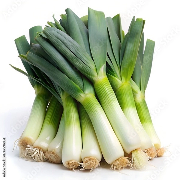 Obraz Stack of Fresh Leeks with Green Stalks and White Bottoms