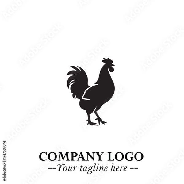 Fototapeta Chicken Logo Symbol Black on White Background in Minimalist Modern Vector Design for Farm Branding