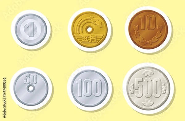 Fototapeta 日本の硬貨 お金 コイン ラベル シール