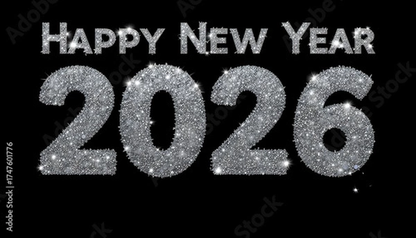 Obraz Happy New Year 2026 silver glitter text on black background image