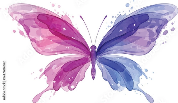 Fototapeta Stunning watercolor butterfly with vibrant pink and blue wings, a beautiful, artistic design perfect for spring projects and delicate themes