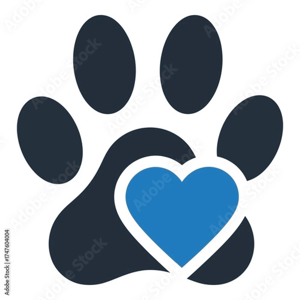 Fototapeta Vector art of cute paw print with heart, symbol of animal love
