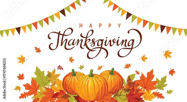 Fototapeta Celebrate Thanksgiving with pumpkins and colorful leaves for holiday greeting cards and seasonal decorations inviting warmth and gratitude this autumn
