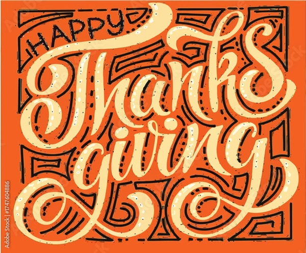 Fototapeta Celebrate Thanksgiving with this hand-lettered design on vibrant orange, perfect for fall promotions, festive cards, and seasonal social media posts this autumn
