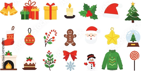 Fototapeta Spread holiday cheer with these festive vector icons perfect for Christmas designs, marketing materials, and bringing seasonal warmth to any project!