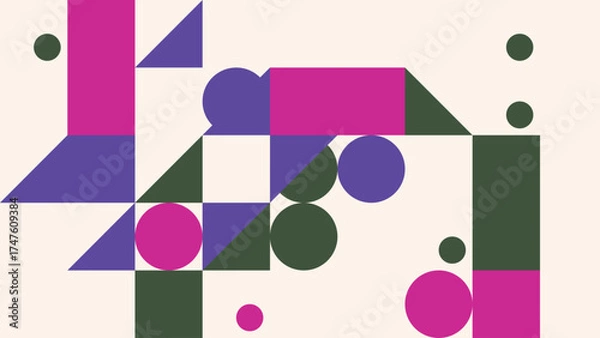 Obraz Abstract geometric design featuring circles squares and triangles in shades of purple