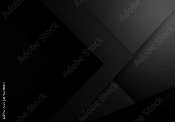 Fototapeta Abstract, minimalist background featuring overlapping dark grey and black geometric chevron shapes suggesting motion and depth