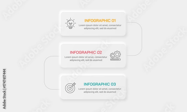 Fototapeta Minimalist 3 Options Diagram. Presentation Idea, Process, and Goal Infographic in Modern Neumorphism Style. Vector illustration.