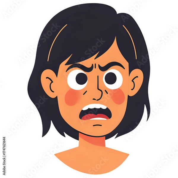 Fototapeta Cartoon face of a woman with an angry and shocked expression