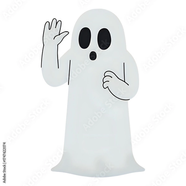 Fototapeta Cartoon ghost waving with a surprised expression on face