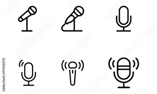 Fototapeta Microphone icons set representing podcast audio and communication concept
