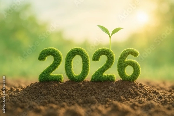 Fototapeta Green Numbers 2026 Representing Growth and Environmental Sustainability in Nature