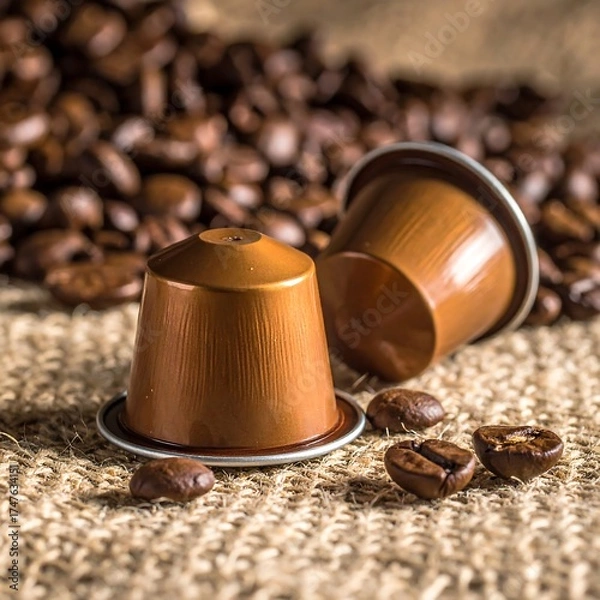 Obraz Two coffee pods on burlap