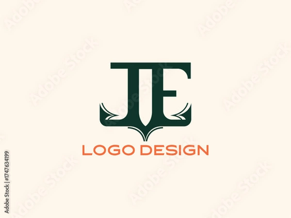 Fototapeta Elegant LE Monogram Logo in Dark Green and Orange — Modern Minimal Lettermark for Business and Corporate Branding
